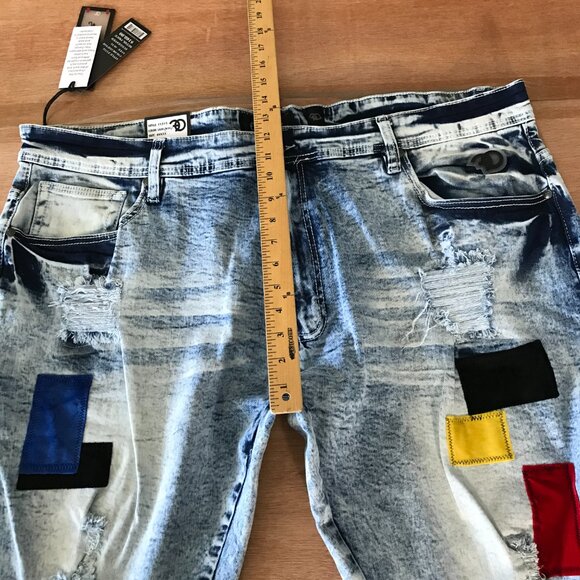 Frost Originals Patchwork Jeans Men 46x33 Blue Mid Rise Distressed Grunge Skater - Picture 11 of 14